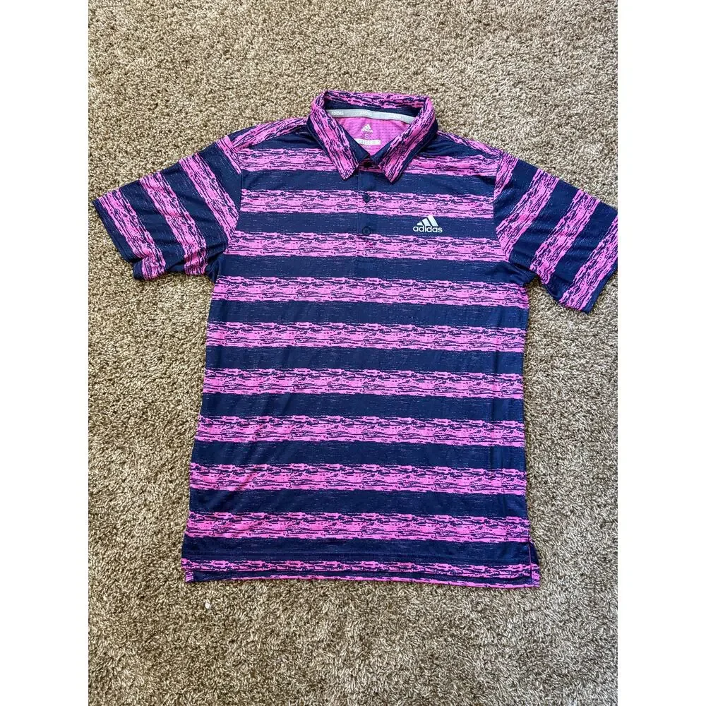 Adidas Golf Painted Striped Short Sleeve Performance Polo Mens Size Small Nylon